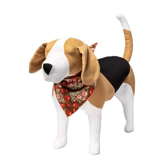 Boots & Barkley Dog Pet Pink & Red Floral Design Brown Bandana -- Size OSFM - Picture 2 of 7
